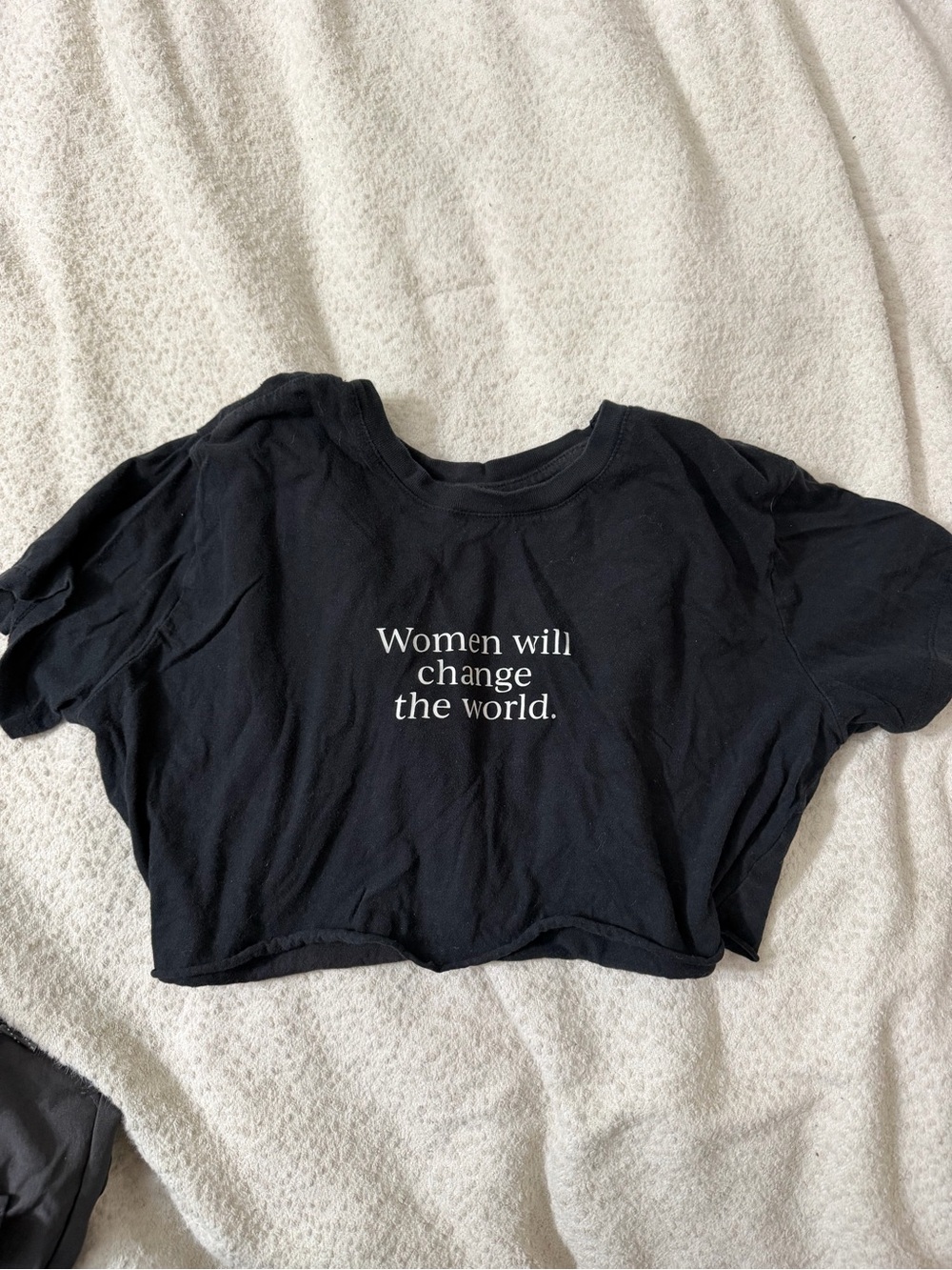 Cotton On Women Will Change The World Black Cropped Tee Raw Hem Small